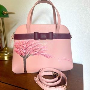Kate Spade Saffiano Julita Satchel with Hand Painted Cherry Blossom Design